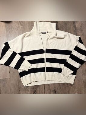 Cyrus Black and Cream Striped Zip Cardigan